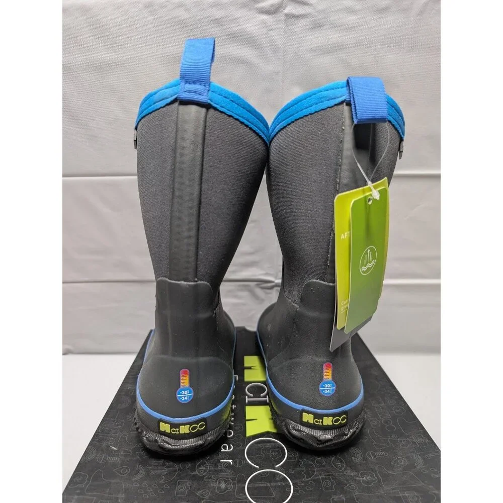 MCIKCC Kids Blue Grey Rubber Rain Boots, Waterproof Solid Classic Snow Size 1